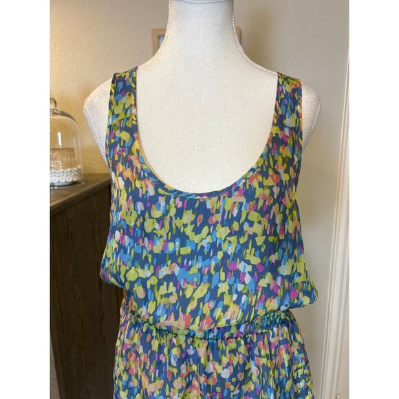 Jack & Ginger | 100% Silk Blue Watercolor Tiered Dress | Medium - Picture 4 of 11